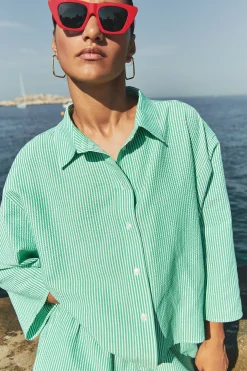 By bar bernie blouse | green seer stripe^ Blusen