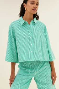 By bar bernie blouse | green seer stripe^ Blusen