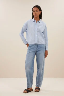 By bar elvie stripe chambray blouse | light blue stripe^ Blusen