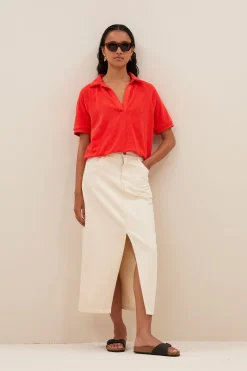 By bar harper slub top | poppy red^ Tops & Shirts