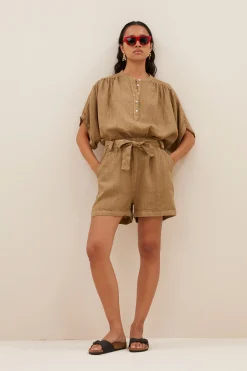 By bar june linen shorts | khaki^ Overalls & Shorts
