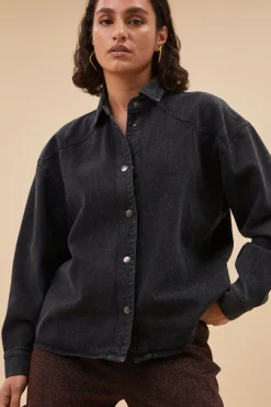 By bar mae twill blouse | jet black^ Blusen