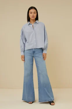 By bar sarah short pin stripe blouse | indi grey^ Blusen