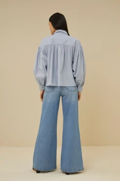 By bar sarah short pin stripe blouse | indi grey^ Blusen