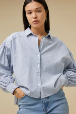 By bar sarah short pin stripe blouse | indi grey^ Blusen